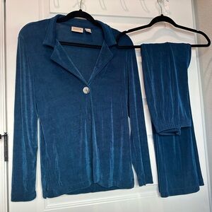 Chico’s Blue Matching Lounge Set Button Up & Pants Small